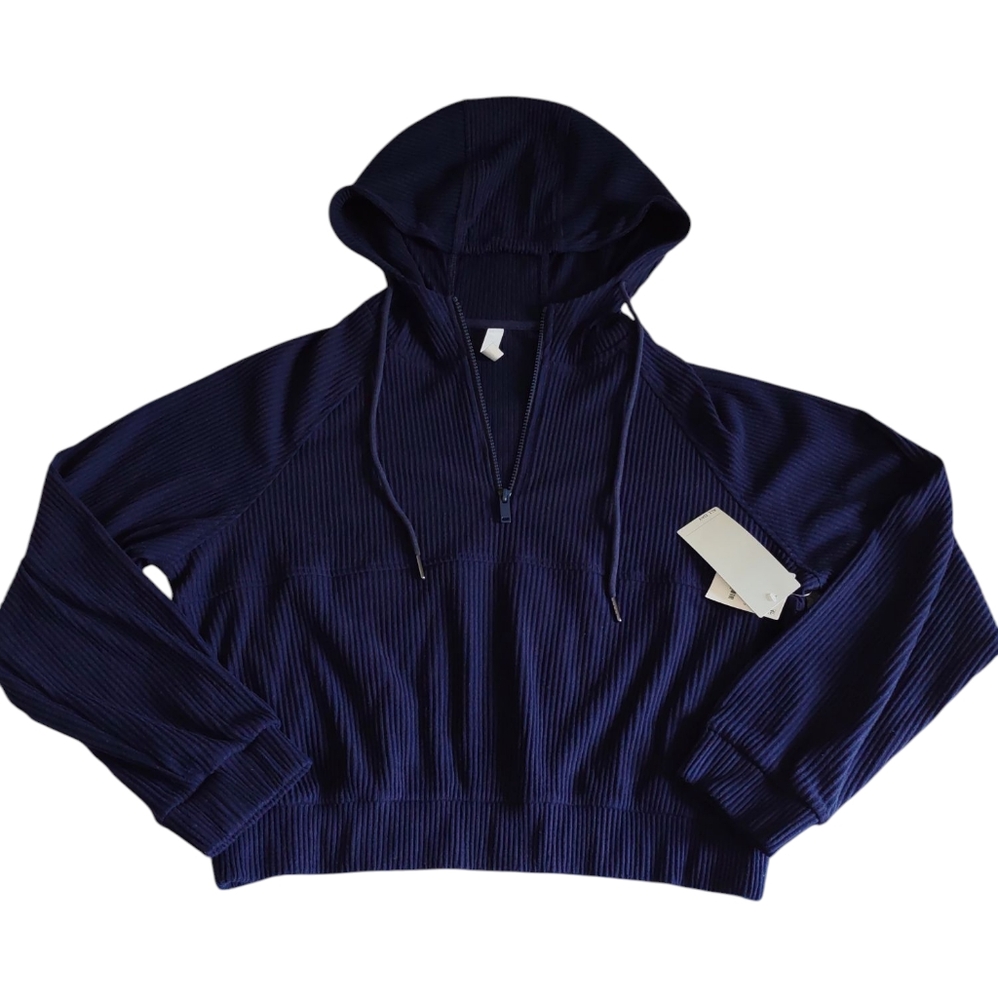 Zella Medium Blue Ribbed Cropped All Day Hoodie
